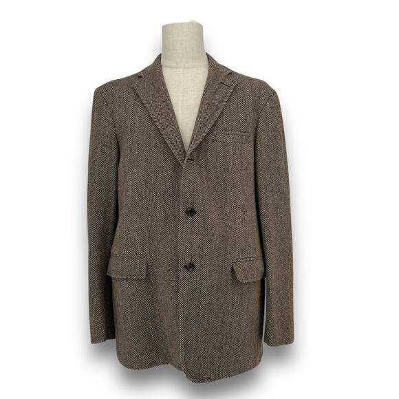 Vintage Polo by Ralph Lauren Herringbone Wool Sport Coat Jacket Elbow Patches XL - Picture 2 of 12